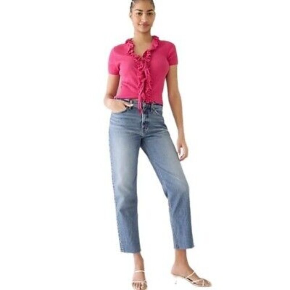 J Crew 90s Classic Straight Fit Jean Women 29 Downtown Medium Wash Ankle raw hem